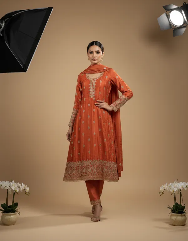 Orange_Vichitra_Silk_Dress_Material_With_Exquisite_Sequins_And_Zari_Embroidery