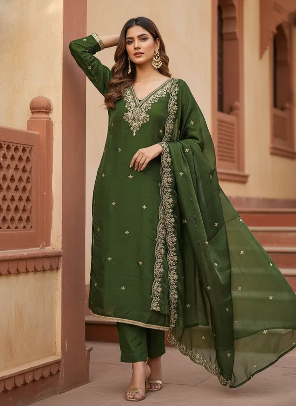 Green_Jimmy_Choo_Silk_Blend_Dress_Material_Featuring_Floral_Embroidery_And_Swarovski_Work