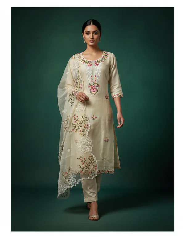 Cream_Floral_Chanderi_Cotton_Chikankari_Dress_Material_With_Dupatta