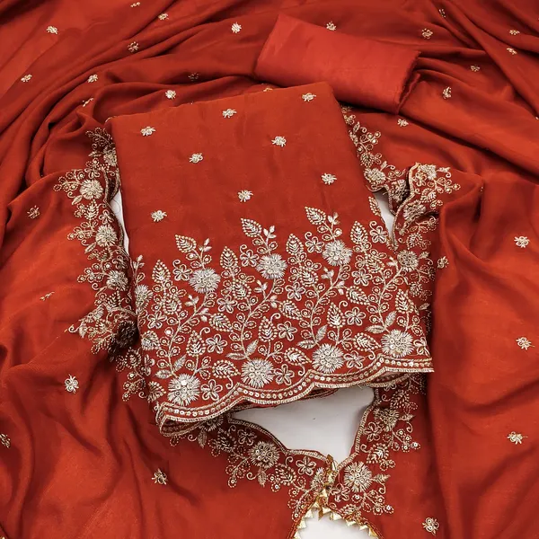Rust_Vichitra_Silk_Dress_Material_With_Exquisite_Sequins_And_Zari_Embroidery