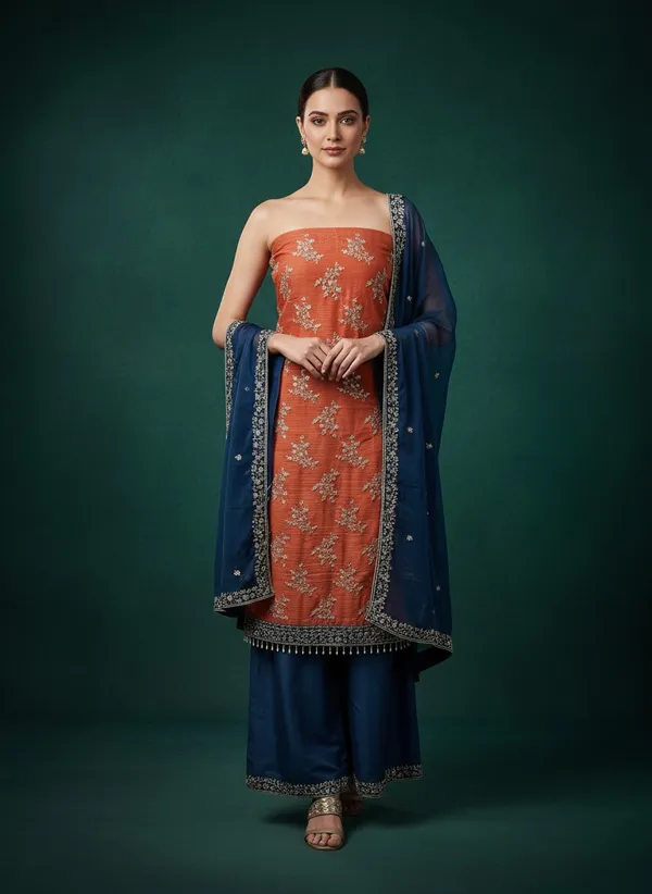 Orange_Georgette_Embroidered_Unstitched_Dress_Material_For_Women