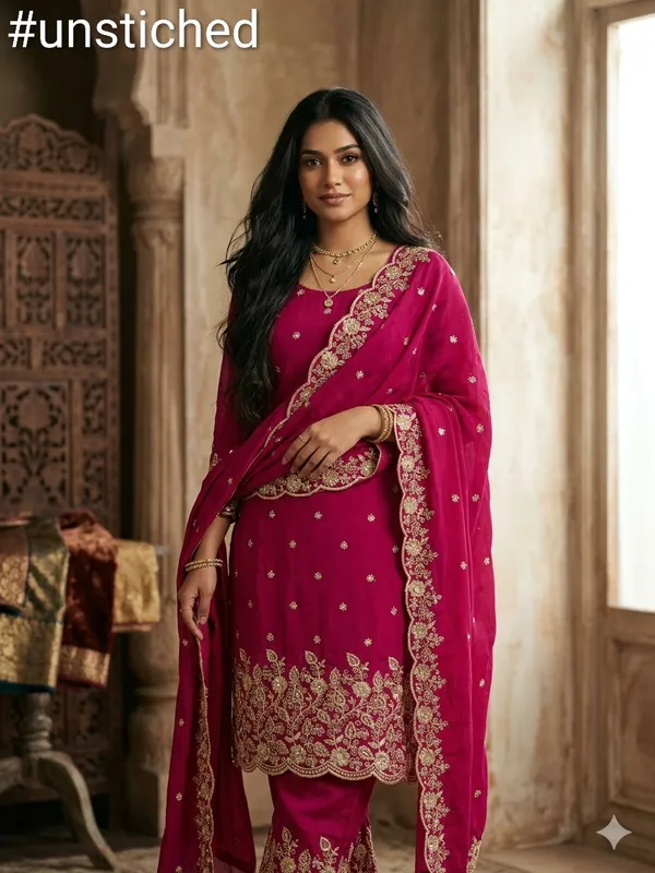 Magenta_Vichitra_Silk_Dress_Material_With_Exquisite_Sequins_And_Zari_Embroidery
