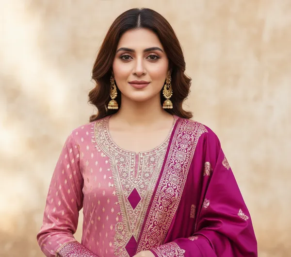 Pink_Cording_Sequins_Embroidered_Shimmer_Dress_Material_With_Butti_Weaving_Work