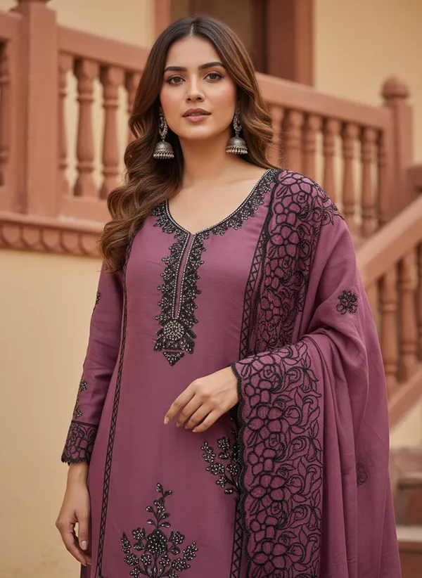 Purple_And_Black_Embroidery_With_Diamond_Georgette_Dress_Material