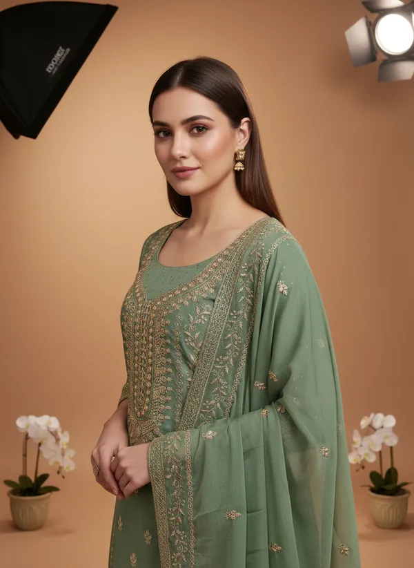 Green_Georgette_Embroidered_Unstitched_Dress_Material_For_Women