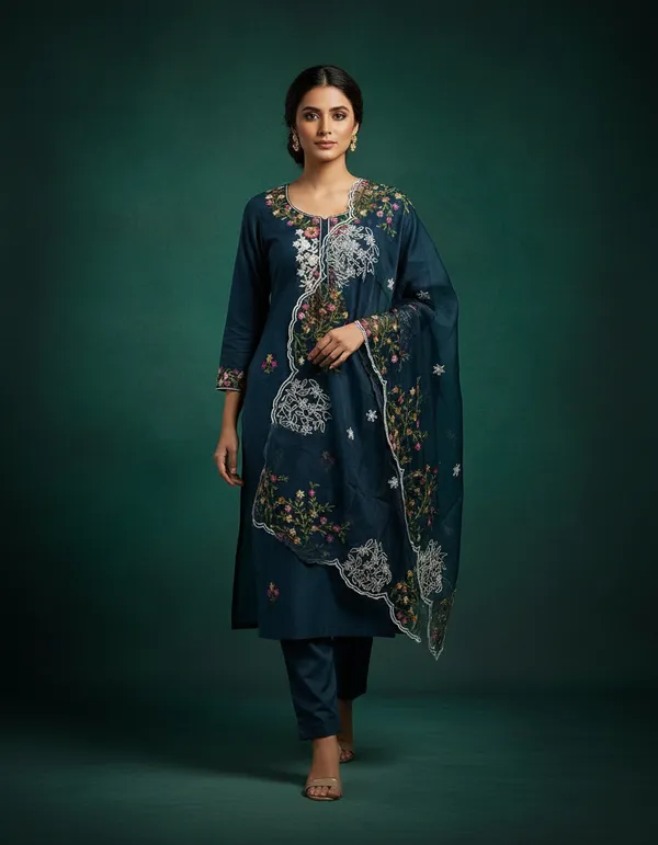 Navy_Blue_Chanderi_Cotton_Chikankari_Dress_Material_With_Dupatta