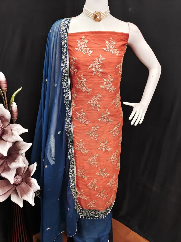Orange_Georgette_Embroidered_Unstitched_Dress_Material_For_Women