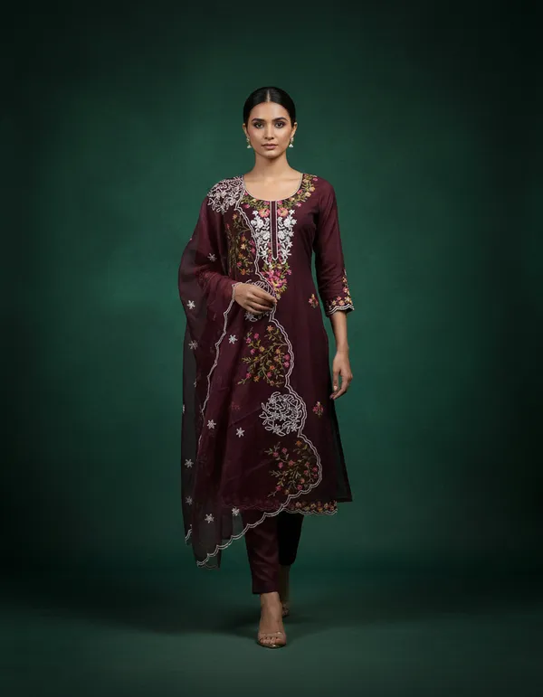 Maroon_Chanderi_Cotton_Chikankari_Dress_Material_With_Dupatta