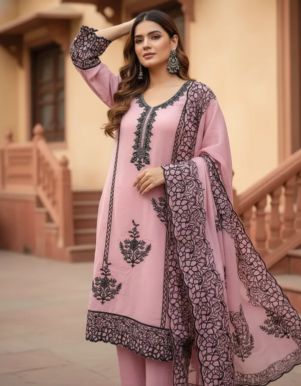 Pink_And_Black_Embroidery_With_Diamond_Georgette_Dress_Material