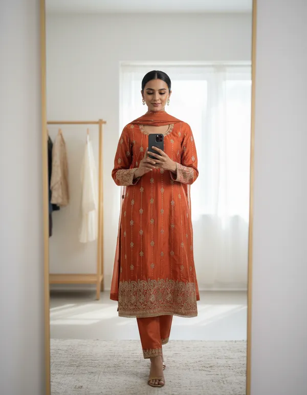 Orange_Vichitra_Silk_Dress_Material_With_Exquisite_Sequins_And_Zari_Embroidery