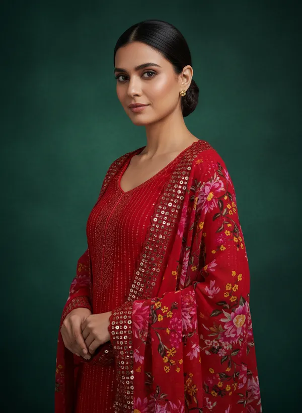Red_Georgette_Embroidered_Unstitched_Dress_Material_For_Women