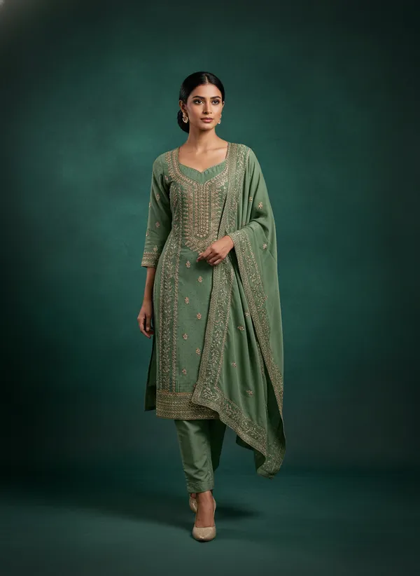 Green_Georgette_Embroidered_Unstitched_Dress_Material_For_Women