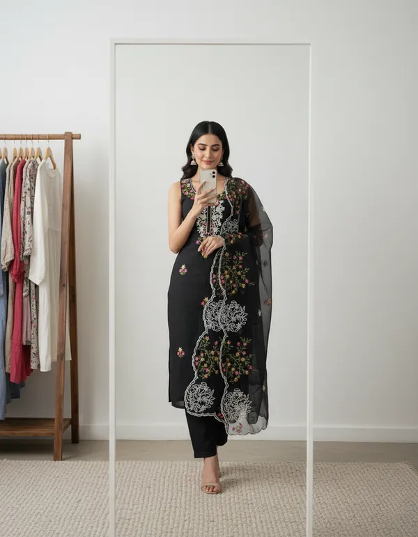 Black_Floral_Chanderi_Cotton_Chikankari_Dress_Material_With_Dupatta