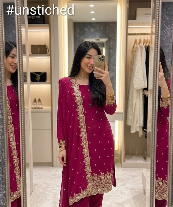 Magenta_Vichitra_Silk_Dress_Material_With_Exquisite_Sequins_And_Zari_Embroidery