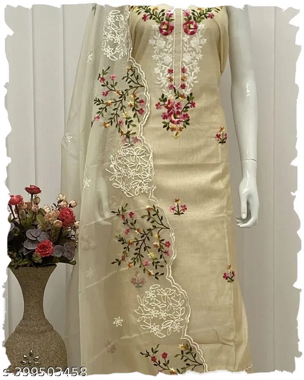 Cream_Floral_Chanderi_Cotton_Chikankari_Dress_Material_With_Dupatta
