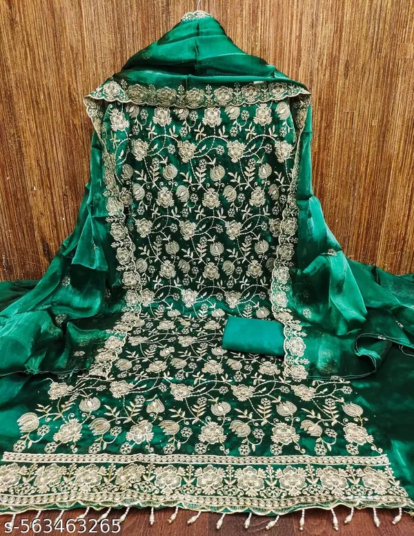 Green_Silk_Blend_Dress_Material_Featuring_Floral_Embroidery_And_Swarovski_Work