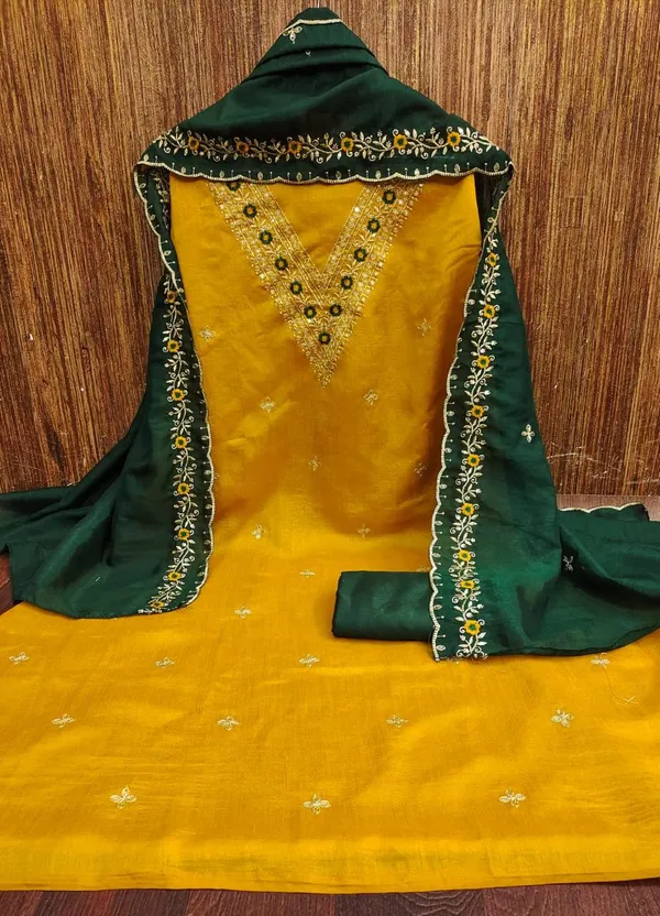Mustard_Yellow_Vichitra_Silk_Embroidered_Unstitched_Dress_Material_For_Women