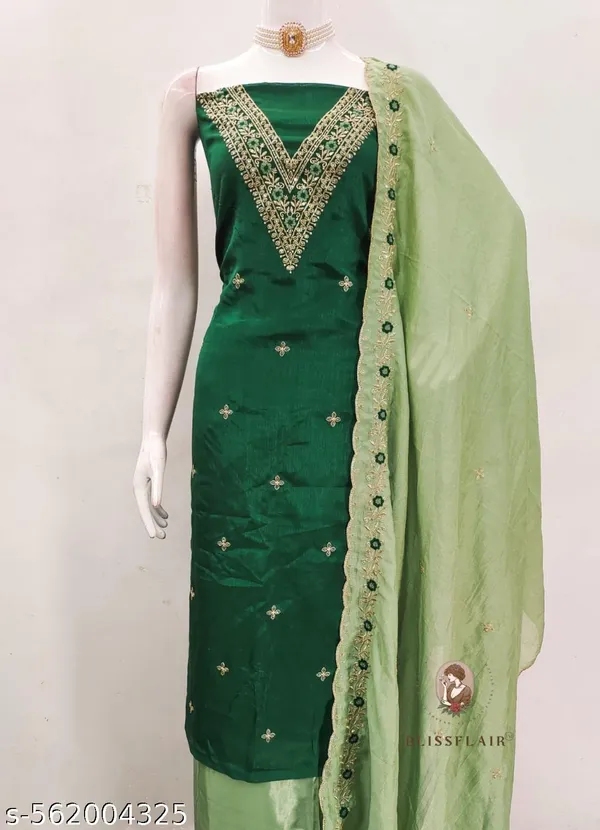 Green_Vichitra_Silk_Embroidered_Unstitched_Dress_Material_For_Women