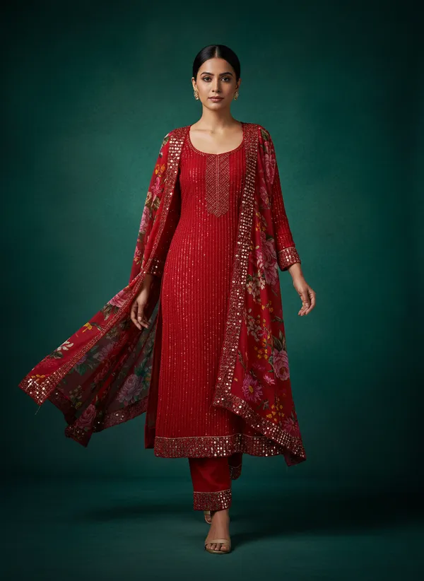 Red_Georgette_Embroidered_Unstitched_Dress_Material_For_Women
