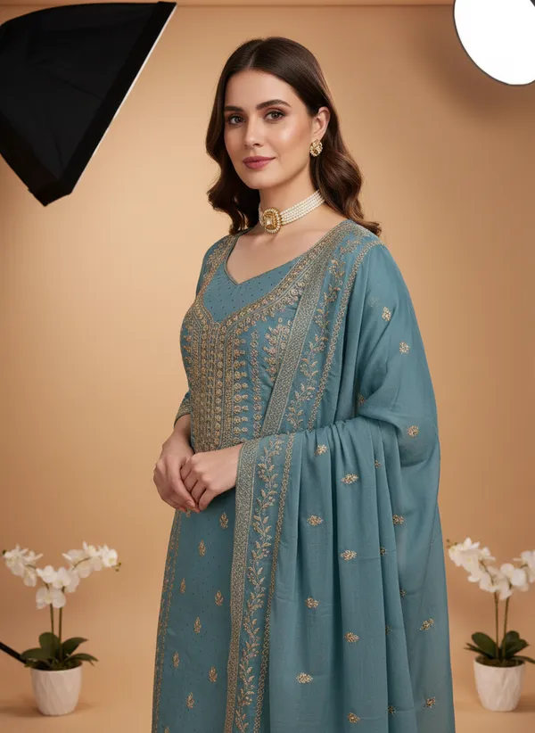 Teal_Blue_Georgette_Embroidered_Unstitched_Dress_Material_For_Women