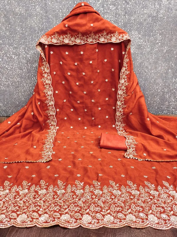 Rust_Vichitra_Silk_Dress_Material_With_Exquisite_Sequins_And_Zari_Embroidery