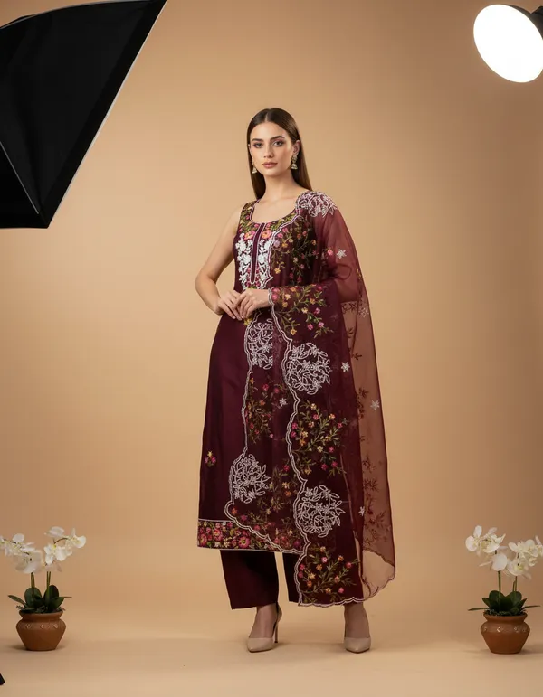 Maroon_Chanderi_Cotton_Chikankari_Dress_Material_With_Dupatta