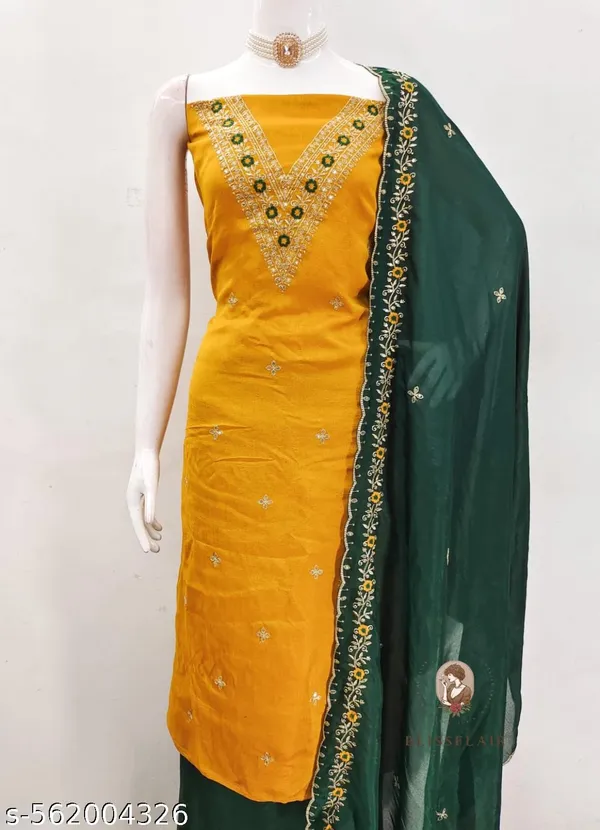 Mustard_Yellow_Vichitra_Silk_Embroidered_Unstitched_Dress_Material_For_Women