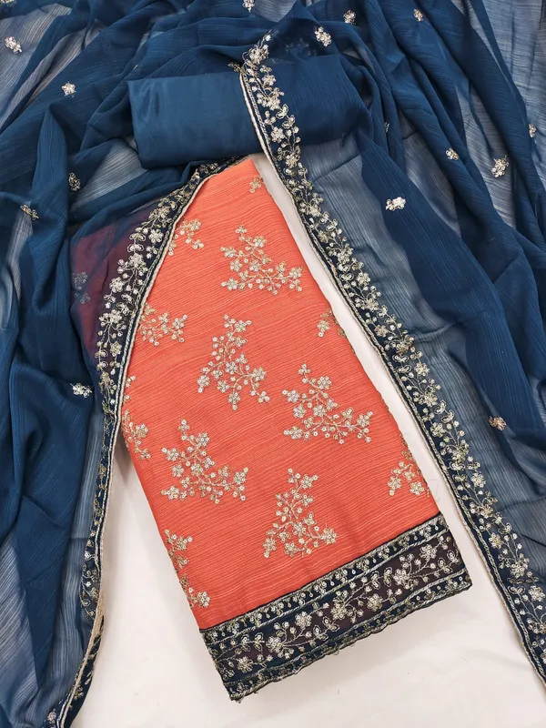 Orange_Georgette_Embroidered_Unstitched_Dress_Material_For_Women