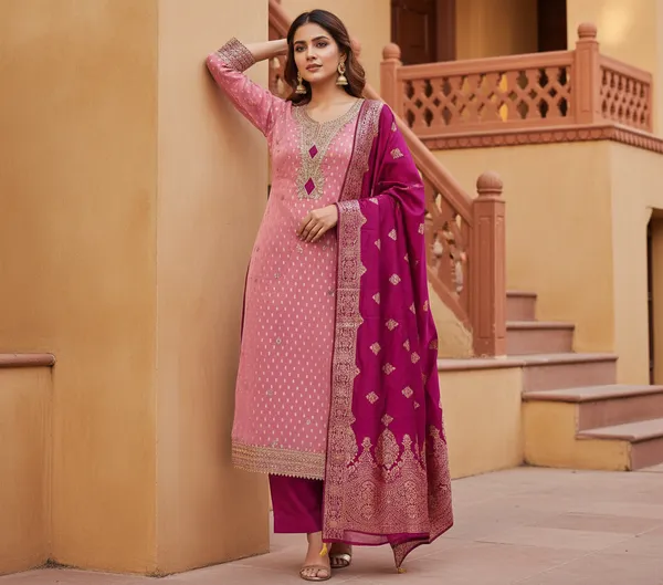Pink_Cording_Sequins_Embroidered_Shimmer_Dress_Material_With_Butti_Weaving_Work