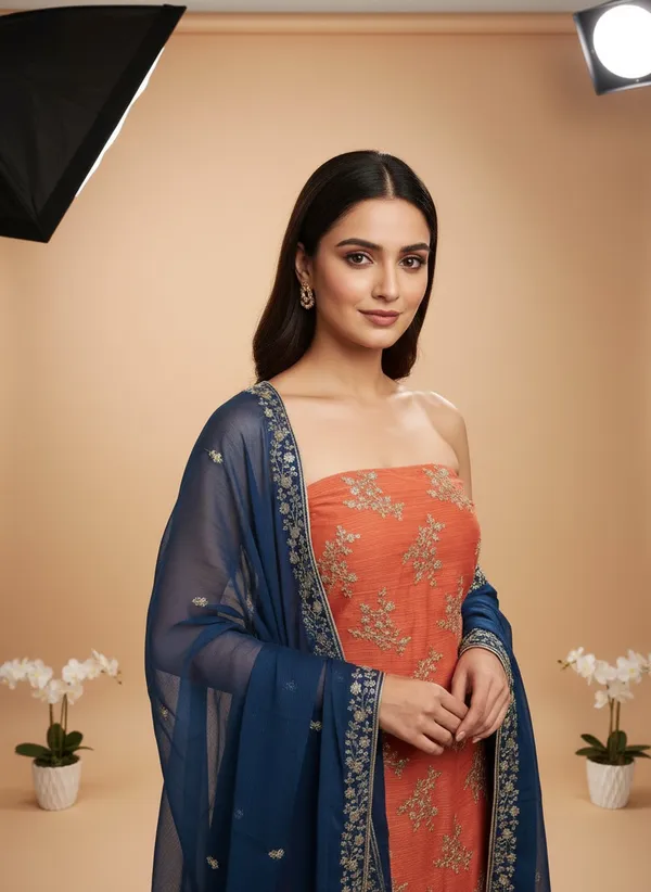 Orange_Georgette_Embroidered_Unstitched_Dress_Material_For_Women