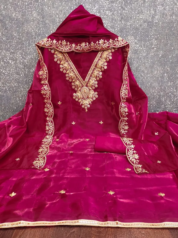 Magenta_Jimmy_Choo_Silk_Blend_Dress_Material_Featuring_Floral_Embroidery_And_Swarovski_Work