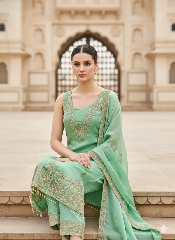 Mint_Green_Floral_Beads_Embroidery_Work_Fendy_Silk_Blend_Dress_Material