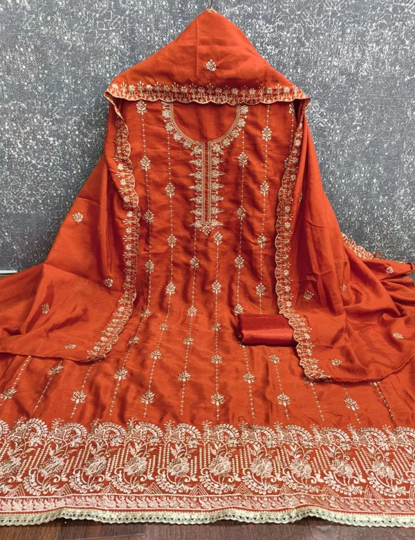 Orange_Vichitra_Silk_Dress_Material_With_Exquisite_Sequins_And_Zari_Embroidery