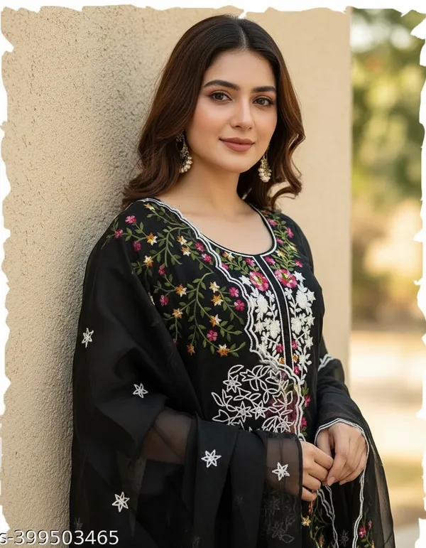 Black_Floral_Chanderi_Cotton_Chikankari_Dress_Material_With_Dupatta