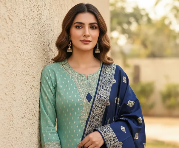 Turquoise_Blue_Cording_Sequins_Embroidered_Shimmer_Dress_Material_With_Butti_Weaving_Work