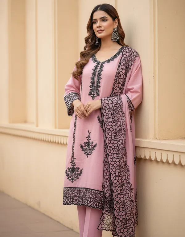 Pink_And_Black_Embroidery_With_Diamond_Georgette_Dress_Material