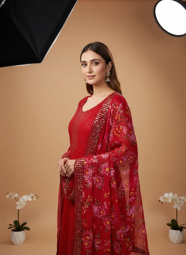 Red_Georgette_Embroidered_Unstitched_Dress_Material_For_Women
