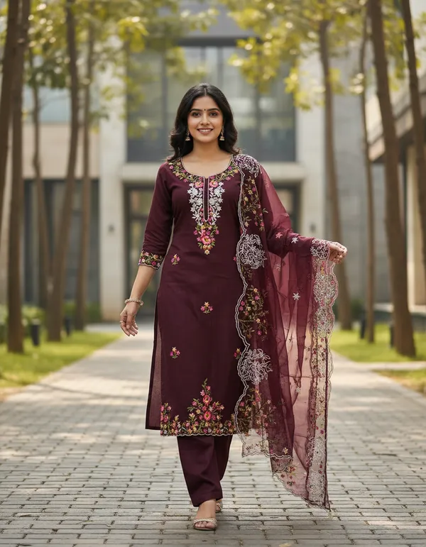 Maroon_Chanderi_Cotton_Chikankari_Dress_Material_With_Dupatta