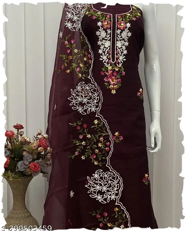 Maroon_Chanderi_Cotton_Chikankari_Dress_Material_With_Dupatta