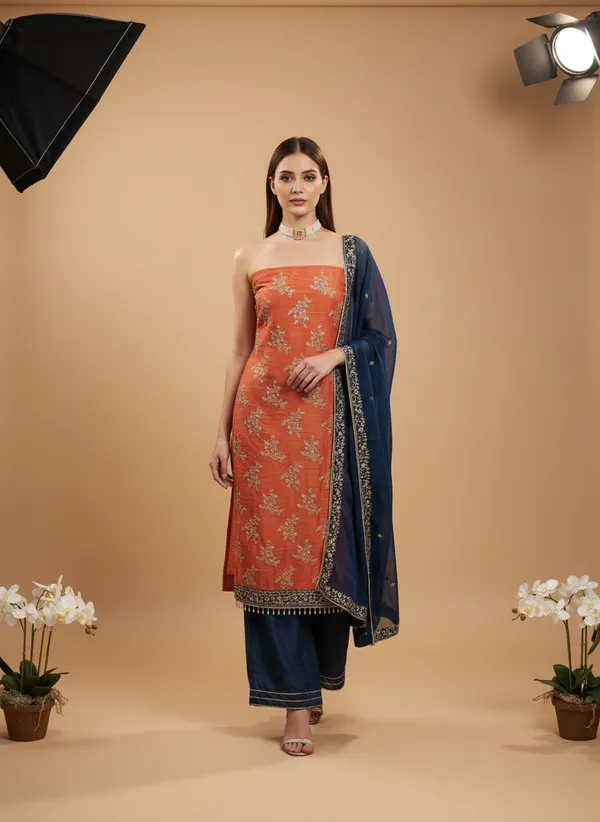 Orange_Georgette_Embroidered_Unstitched_Dress_Material_For_Women