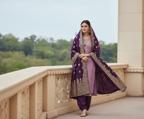 Purple_Cording_Sequins_Embroidered_Shimmer_Dress_Material_With_Butti_Weaving_Work