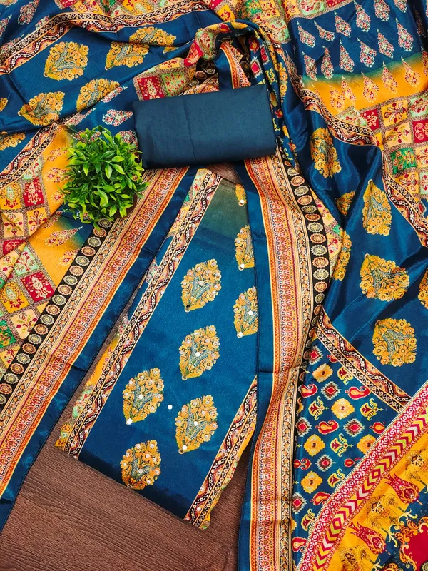 Blue_Chinon_Floral_Print_Unstitched_Dress_Material_For_Women