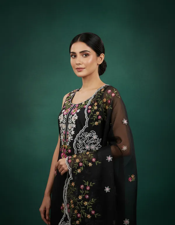 Black_Floral_Chanderi_Cotton_Chikankari_Dress_Material_With_Dupatta