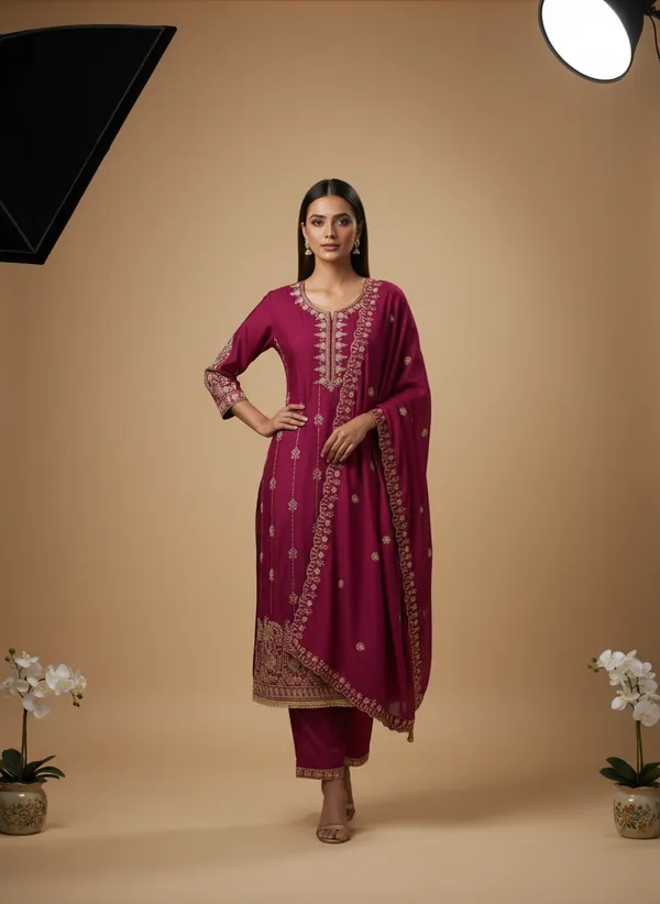 Maroon_Vichitra_Silk_Dress_Material_With_Exquisite_Sequins_And_Zari_Embroidery