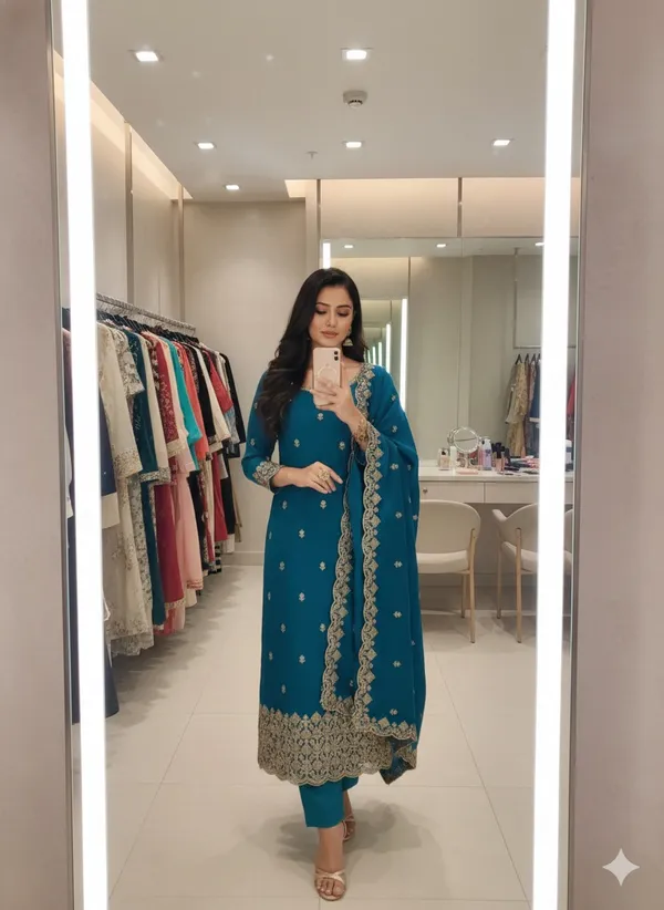 Teal_Blue_Vichitra_Silk_Dress_Material_With_Exquisite_Sequins_And_Zari_Embroidery