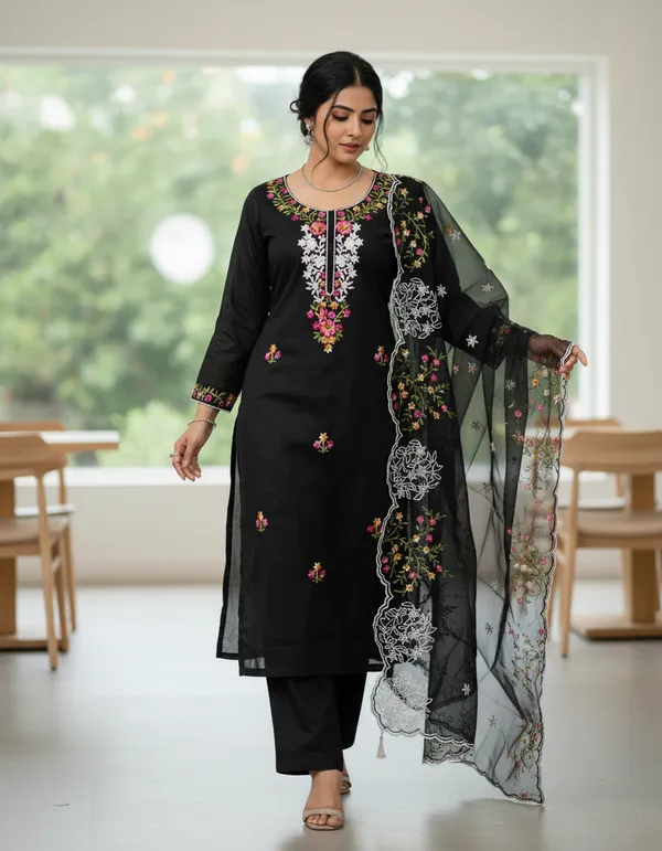 Black_Floral_Chanderi_Cotton_Chikankari_Dress_Material_With_Dupatta