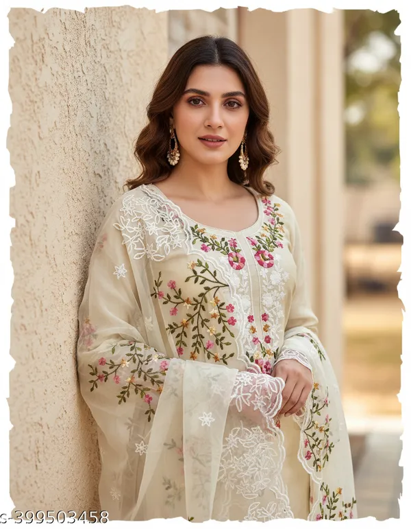 Cream_Floral_Chanderi_Cotton_Chikankari_Dress_Material_With_Dupatta