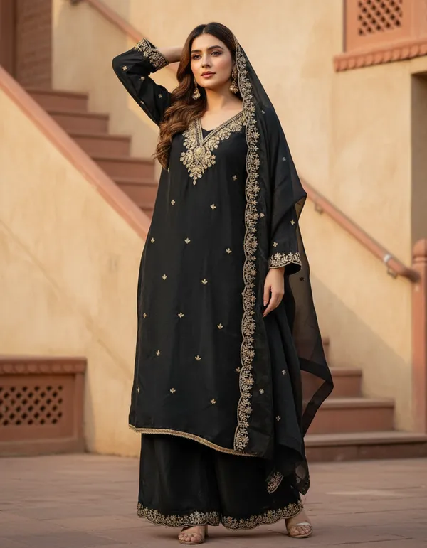 Black_Jimmy_Choo_Silk_Blend_Dress_Material_Featuring_Floral_Embroidery_And_Swarovski_Work