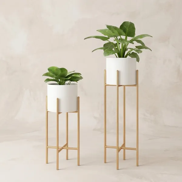 Gold_And_White_Metal_Plant_Stand_For_Home_Decor_Set_Of_2