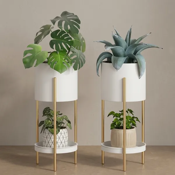 Gold_And_White_Metal_Plant_Stand_For_Home_Decor_Set_Of_2